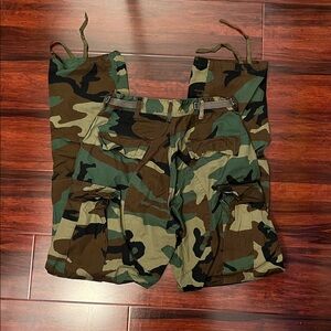 US Military Issue Combat Cargo Pants Woodland Camo Adjustable Waist Men's S Long